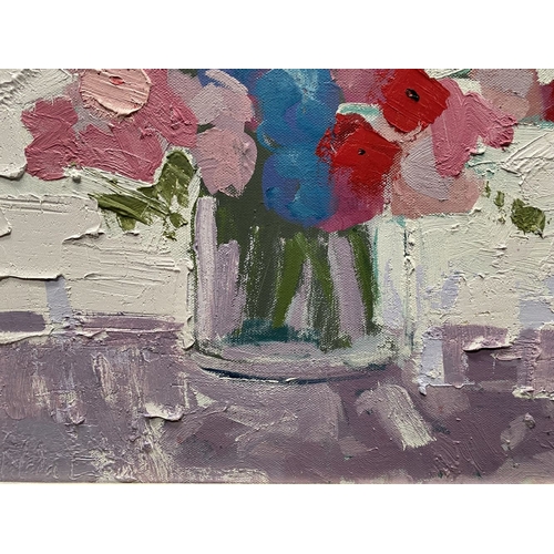 52 - MARTIN STONE (Irish, 20th Century), 'SUMMER FLOWERS', oil on canvas, signed lower left, signed and d... 