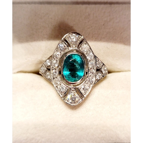 6 - A FANTASTIC ART DECO EMERALD & DIAMOND RING IN PLATINUM, with approximately 1.0ct of diamond & .75ct... 