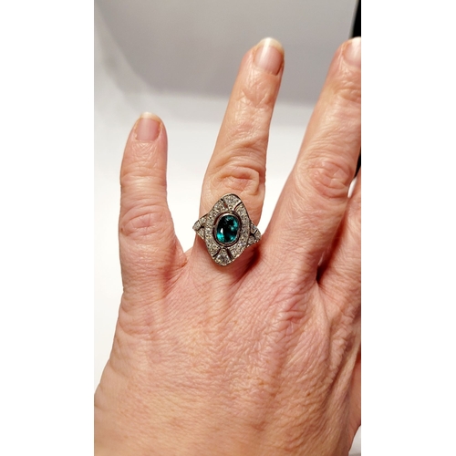 6 - A FANTASTIC ART DECO EMERALD & DIAMOND RING IN PLATINUM, with approximately 1.0ct of diamond & .75ct... 