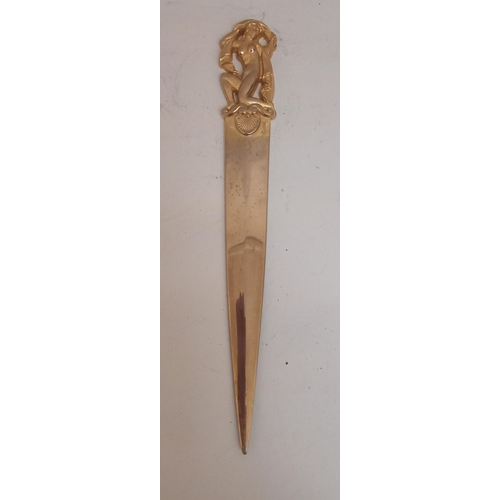 65 - A MID 20TH CENTURY GILT METAL PAPER KNIFE signed F.Bouniol, handle in the form of female nude with a... 