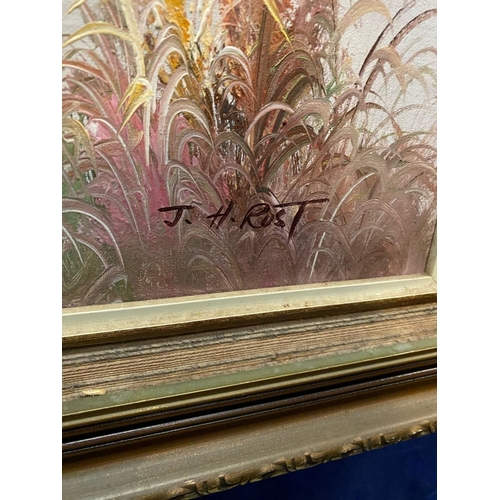 100 - J.H. RUST, ‘HERON’S IN LANDSCAPE’, oil on canvas, signed lower right, in gilt frame. Dimensions: 102... 