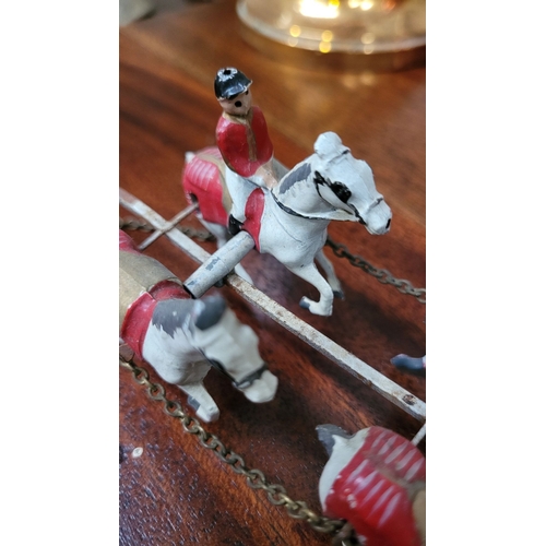 103 - A SELECTION OF VINTAGE TOY HORSES / GUARD ON HORSEBACK, (i) SIX TOY HORSES WITH THREE RIDERS, cast m... 