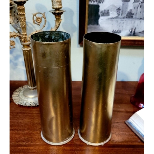 104 - TWO WORLD WAR I ERA ARTILLERY SHELL CASINGS, both 18 pounders, one APR the other M.A.C markings, wit... 