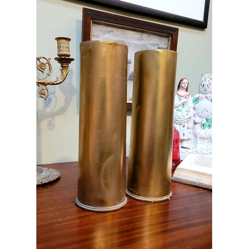 104 - TWO WORLD WAR I ERA ARTILLERY SHELL CASINGS, both 18 pounders, one APR the other M.A.C markings, wit... 