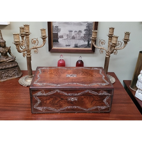 106 - AN EXCEPTIONAL 19TH CENTURY ROSEWOOD MOTHER OF PEARL INLAID WRITING SLOPE BOX, a very fine example. ... 