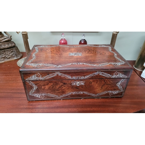 106 - AN EXCEPTIONAL 19TH CENTURY ROSEWOOD MOTHER OF PEARL INLAID WRITING SLOPE BOX, a very fine example. ... 