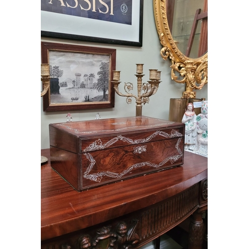 106 - AN EXCEPTIONAL 19TH CENTURY ROSEWOOD MOTHER OF PEARL INLAID WRITING SLOPE BOX, a very fine example. ... 