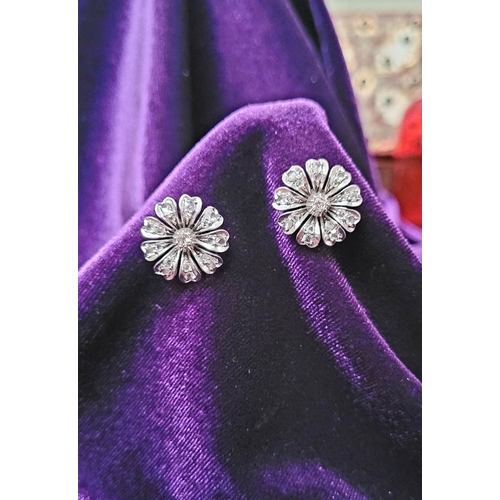 11 - A FANTASTIC PAIR OF ANTIQUE DIAMOND ENCRUSTED FLOWER SHAPED EARRINGS, each of the finely crafted ear... 