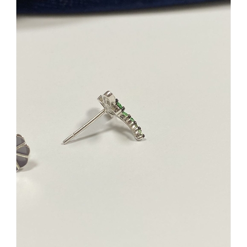 111 - A PAIR OF 18CT WHITE GOLD DRAGONFLY EARRINGS, with six green garnets to centre graduating in size, t... 