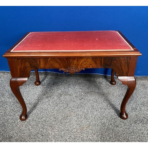 127 - A WALNUT QUEEN ANNE STYLE STOOL, upholstery to centre of rectangular top, nice carving to frieze, ra... 