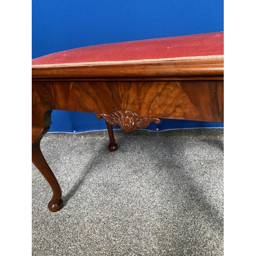 127 - A WALNUT QUEEN ANNE STYLE STOOL, upholstery to centre of rectangular top, nice carving to frieze, ra... 