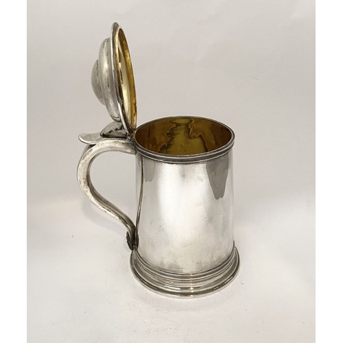 139 - A GEORGE V SILVER TANKARD, by George Unite, Caroline Street, Birmingham c.1865. the hinged domed cov... 