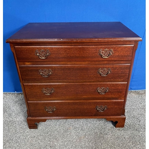 146 - A NEAT SIZED FOUR DRAWER CHEST, with brass handles, raised on bracket feet. Dimensions: 76cm x 47cm ... 