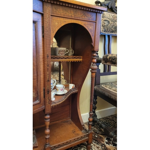 150 - AN EXCEPTIONAL SHERATON REVIVAL SATINWOOD INLAID & PAINTED MIRROR BACKED CHIFFONIER SIDEBOARD, a bea... 