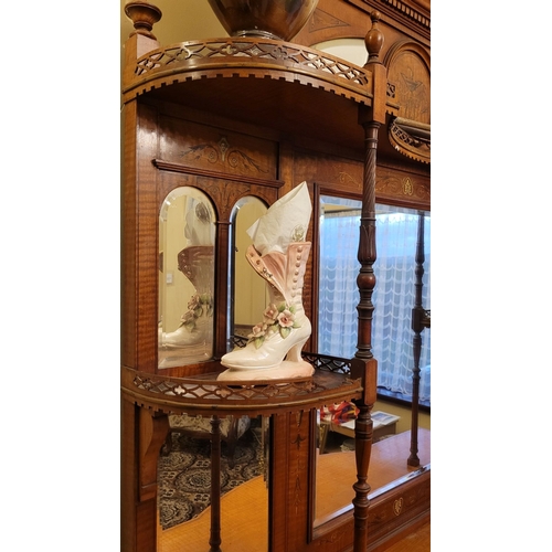 150 - AN EXCEPTIONAL SHERATON REVIVAL SATINWOOD INLAID & PAINTED MIRROR BACKED CHIFFONIER SIDEBOARD, a bea... 