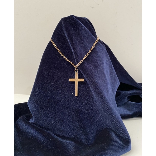 178 - A 9CT YELLOW GOLD ENGRAVED CROSS PENDANT NECKLACE, the pendant is highly decorated with engraved des... 