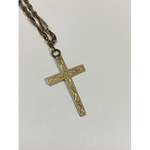 178 - A 9CT YELLOW GOLD ENGRAVED CROSS PENDANT NECKLACE, the pendant is highly decorated with engraved des... 