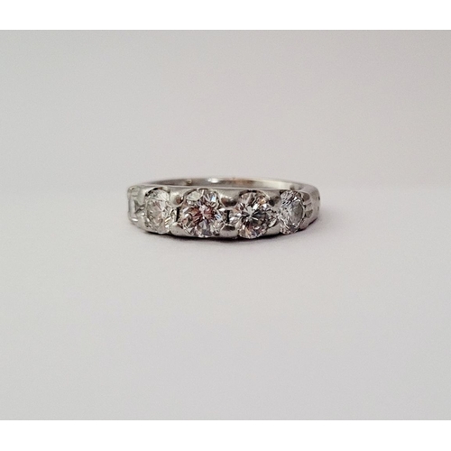 182 - A GOOD FIVE STONE GRADUATED DIAMOND RING IN A HALF ETERNITY SETTING, 1.64cts of G/H diamonds. Ring s... 