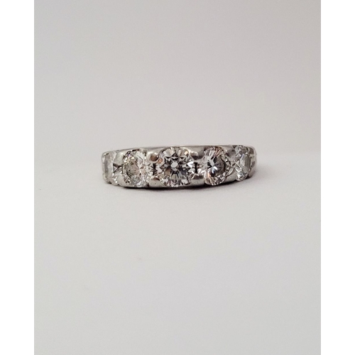 182 - A GOOD FIVE STONE GRADUATED DIAMOND RING IN A HALF ETERNITY SETTING, 1.64cts of G/H diamonds. Ring s... 