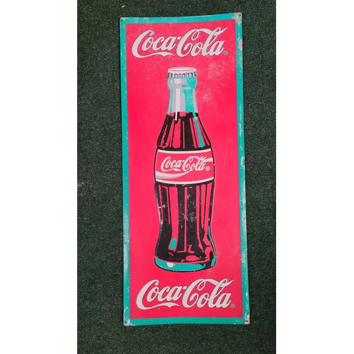 204 - A LARGE VINTAGE METAL COCA-COLA ADVERTISING SIGN, main ground colour red, with a bright green edge, ... 