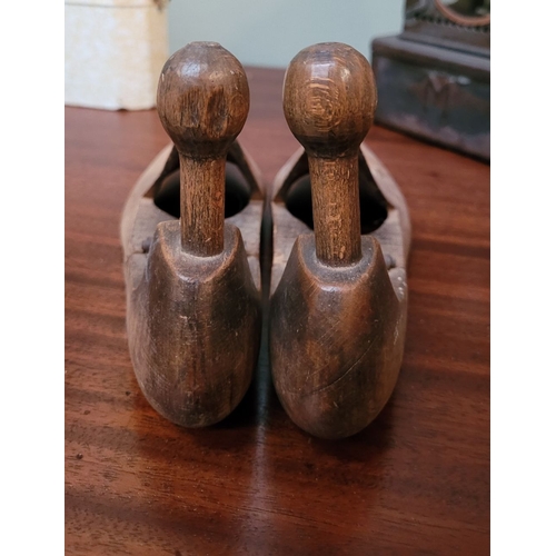 208 - A PAIR OF NARROW HANDMADE VINTAGE WOODEN SHOE STRETCHERS, in good condition, nice tone to the wood. ... 