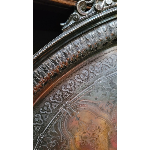 211 - A LARGE & HEAVY ANTIQUE SILVER PLATED BUTLERS TRAY, with beautiful, pierced handles on each end in f... 