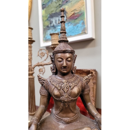 213 - A VERY GOOD ANTIQUE BRONZE RATTANAKOSIN BUDDHA STATUE, in a cross-legged seated position on a raised... 