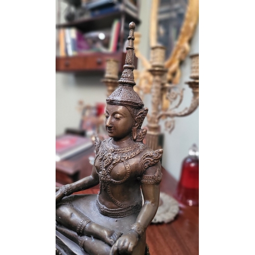 213 - A VERY GOOD ANTIQUE BRONZE RATTANAKOSIN BUDDHA STATUE, in a cross-legged seated position on a raised... 