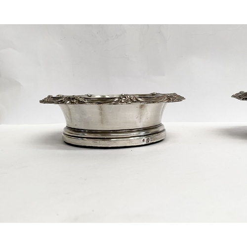 219 - A FINE PAIR OF ANTIQUE CONTINENTAL SILVER WINE COASTERS, Makers marks slightly rubbed, possibly Germ... 