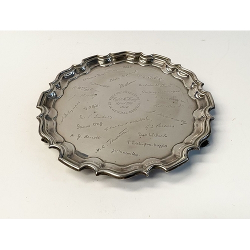 22 - A SUBSTANTIAL WORLD WAR I SILVER SALVER, the border with raised gadrooned edge, the centre engraved ... 