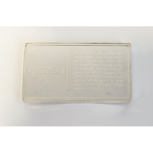 221 - AN 1893 DURYEA SILVER INGOT, issued by Le Médaillier, the French subsidiary of Franklin Mint. LM hal... 