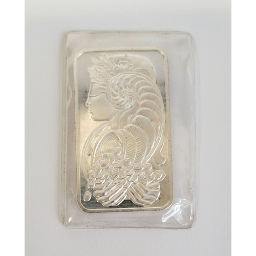 222 - 1 TROY OUNCE SWISS CHIASSO LADY FORTUNA 999 VINTAGE SILVER BAR, in excellent condition, housed in or... 