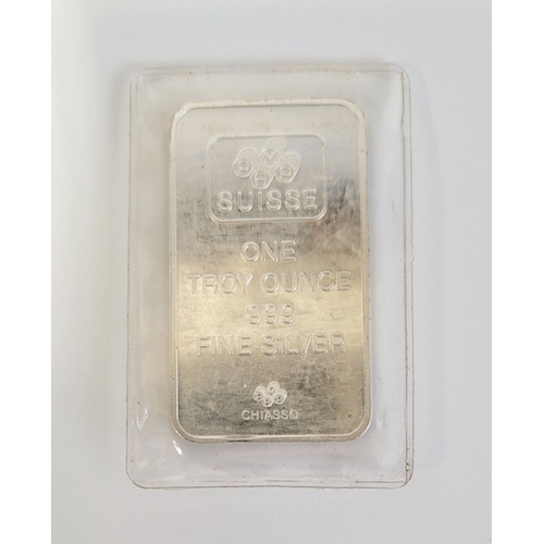 222 - 1 TROY OUNCE SWISS CHIASSO LADY FORTUNA 999 VINTAGE SILVER BAR, in excellent condition, housed in or... 