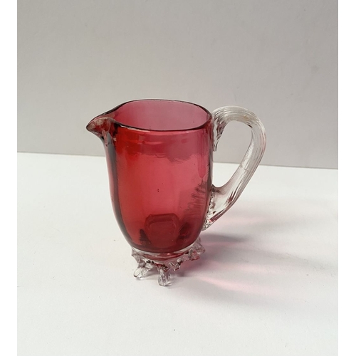 224 - A COLLECTION OF VINTAGE RUBY GLASS, to include (i) an painted and etched glass decanter, (ii) a ruby... 