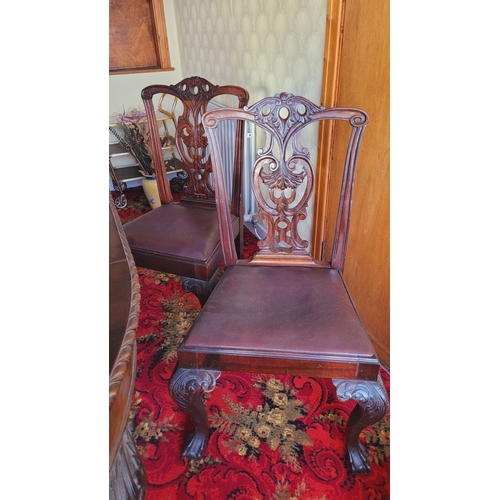 227 - A VERY GOOD SET OF SIX IRISH CHIPPENDALE STYLE 19TH CENTURY MAHOGANY DINING ROOM CHAIRS, each of the... 