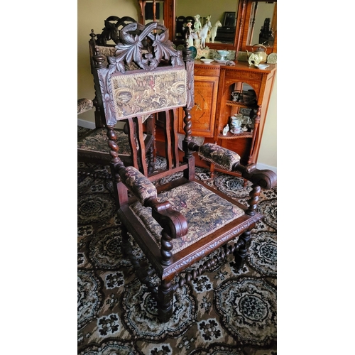 230 - AN EXCEPTIONAL PAIR OF HAND OAK LOUIS XIII STYLE CARVED ARM CHAIRS, circa 1880, with carved leaf & t... 