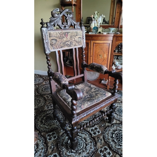 230 - AN EXCEPTIONAL PAIR OF HAND OAK LOUIS XIII STYLE CARVED ARM CHAIRS, circa 1880, with carved leaf & t... 