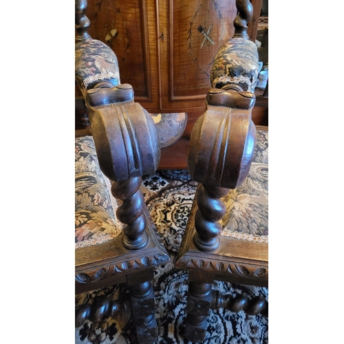 230 - AN EXCEPTIONAL PAIR OF HAND OAK LOUIS XIII STYLE CARVED ARM CHAIRS, circa 1880, with carved leaf & t... 