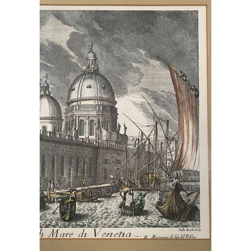 240 - THREE FRAMED PRINTS, (i) AFTER CARLO ZUCCHI (Venetian, 1682-1767), ‘VIEW OF THE VENICE SEA CUSTOMS H... 