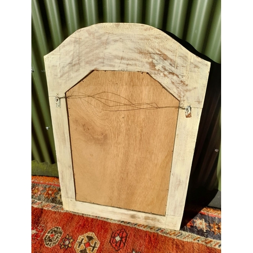 252 - A BEAUTIFUL HAND CARVED RECLAIMED WOOD MIRROR, mirror of rectangular form with arched top, the frame... 