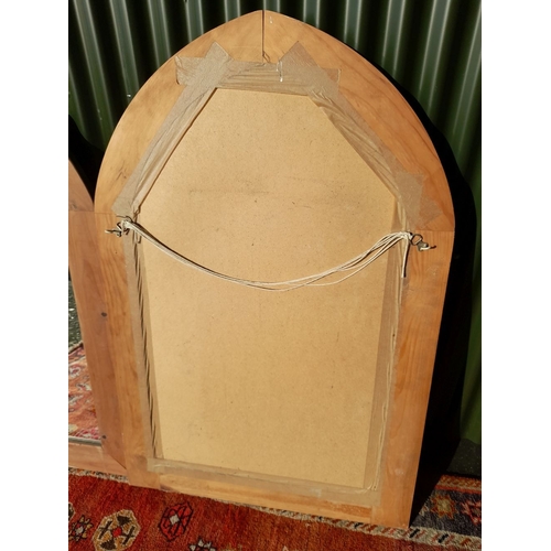 255 - A PAIR OF LARGE MODERN GOTHIC STYLE HARDWOOD MIRRORS, arched mirrors in hardwood frames. Dimensions:... 