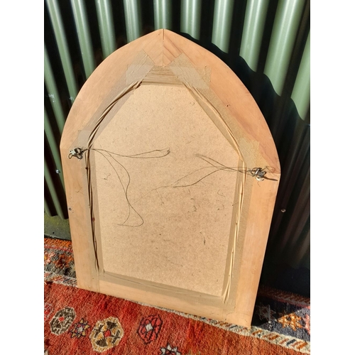 256 - A MODERN GOTHIC STYLE HARDWOOD MIRROR, arched mirror in hardwood frame. Dimensions: 96cm high x 70cm... 