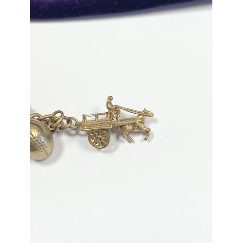 26 - A BEAUTIFUL 9CT YELLOW GOLD CHARM BRACELET, the chain is 9ct gold marked 375, with a wonderful array... 