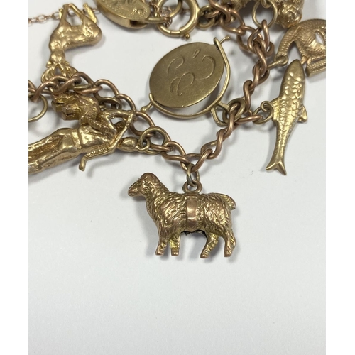 26 - A BEAUTIFUL 9CT YELLOW GOLD CHARM BRACELET, the chain is 9ct gold marked 375, with a wonderful array... 