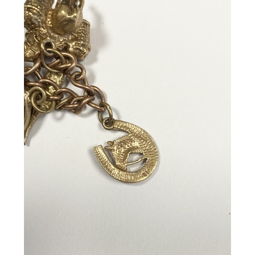 26 - A BEAUTIFUL 9CT YELLOW GOLD CHARM BRACELET, the chain is 9ct gold marked 375, with a wonderful array... 