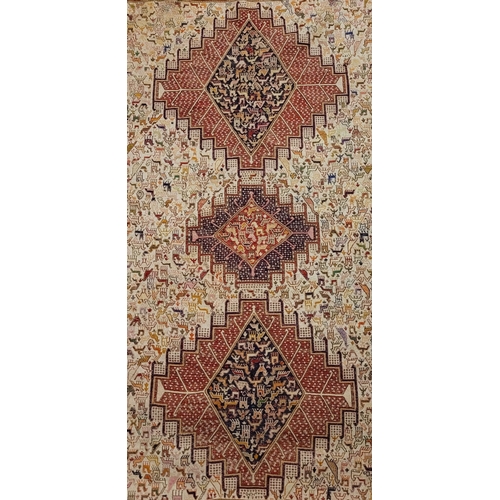 27 - A BEAUTIFUL HANDWOVEN IRANIAN KILIM FLOOR RUG, with a pair of large medallions one to each end with ... 