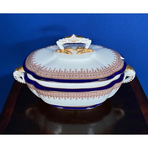 273 - A ROYAL WORCESTER VITREOUS TOUREEN, cobalt blue and gilt details, marked to base. Dimensions: 39cm x... 