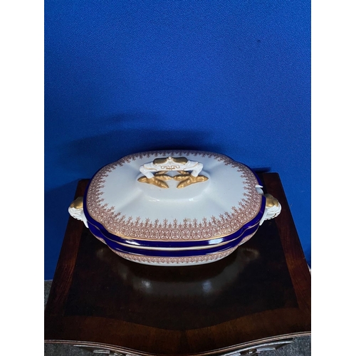 273 - A ROYAL WORCESTER VITREOUS TOUREEN, cobalt blue and gilt details, marked to base. Dimensions: 39cm x... 