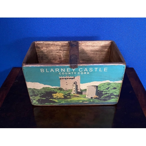 274 - A BLARNEY CASTLE ADVERTISING BOX, with carrying handle to centre, dimensions: 27cm x 14cm x 15.5cm h... 