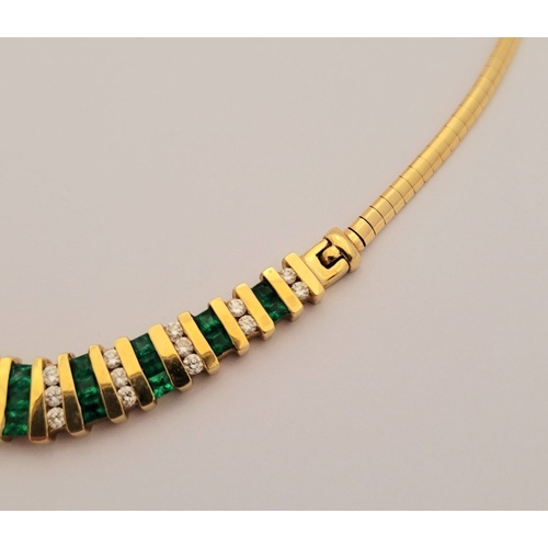 28 - A BEAUTIFUL CASED VINTAGE 18CT YELLOW GOLD ITALIAN MADE DIAMOND & EMERALD NECKLACE, a lovely, gradua... 